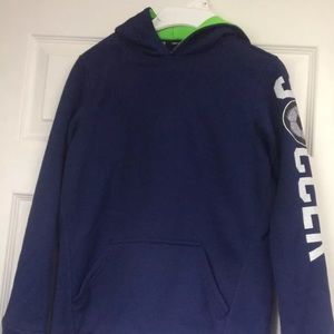 Boy's Navy Soccer hooded sweatshirt, size Medium